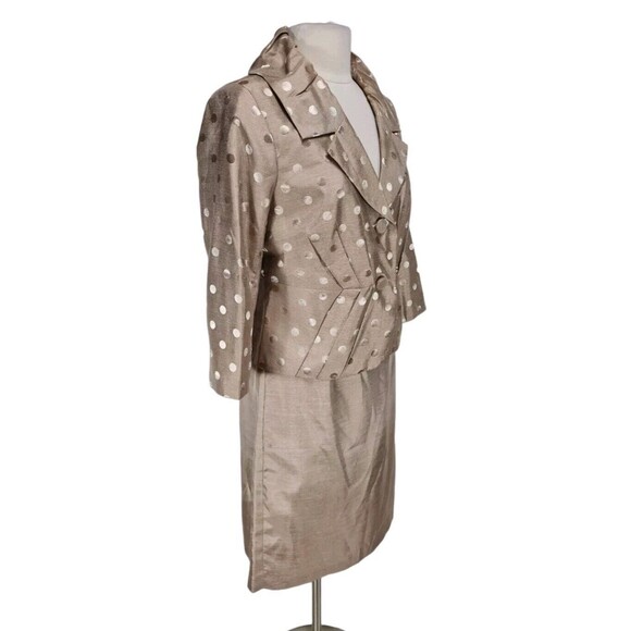 Isabella Women Career Skirt Suit Petti Size 14P Polka Dot Beige Button Up  205P - Picture 3 of 6